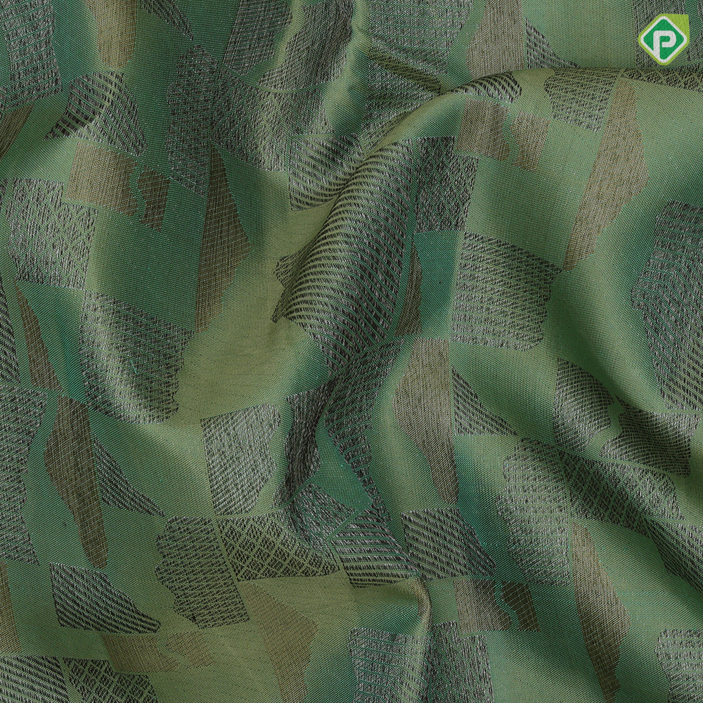 Mose green with neem zari geometrical shapes design self colour rangoli border self weaved silk saree