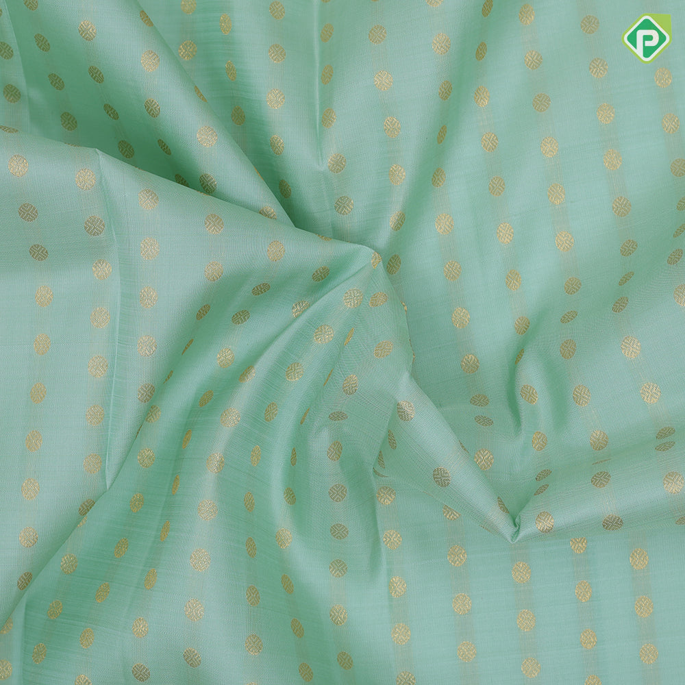 Pista green gold zari thousand butta design self gold zari multi design lines border traditional silk saree