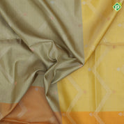 Multi yellow color gold zari zig zag design grand pallu concept borderless soft silk saree