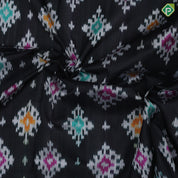 Black with multi color ikkat diamond design self white lines border ikkat poochampalli silk saree