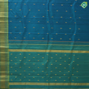 peacock blue gold zari fancy butta contrast green gold zari one side border silk saree