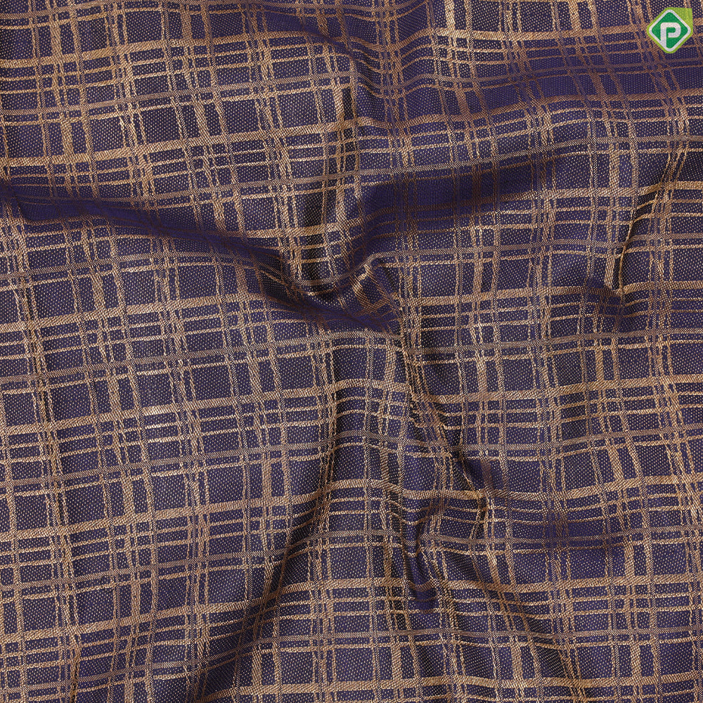 Blue With Gold Zari Checkered Design Self Colour Elephant big butta border Temple Inspired Silk Saree