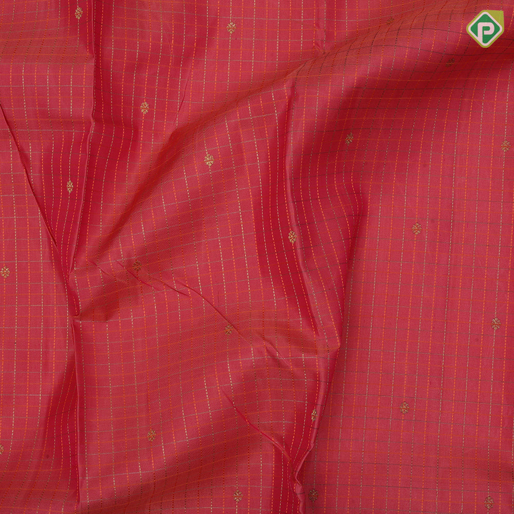peach pink gold zari and silk thread checks self gold zari peacock butta lines diamond border traditional silk saree