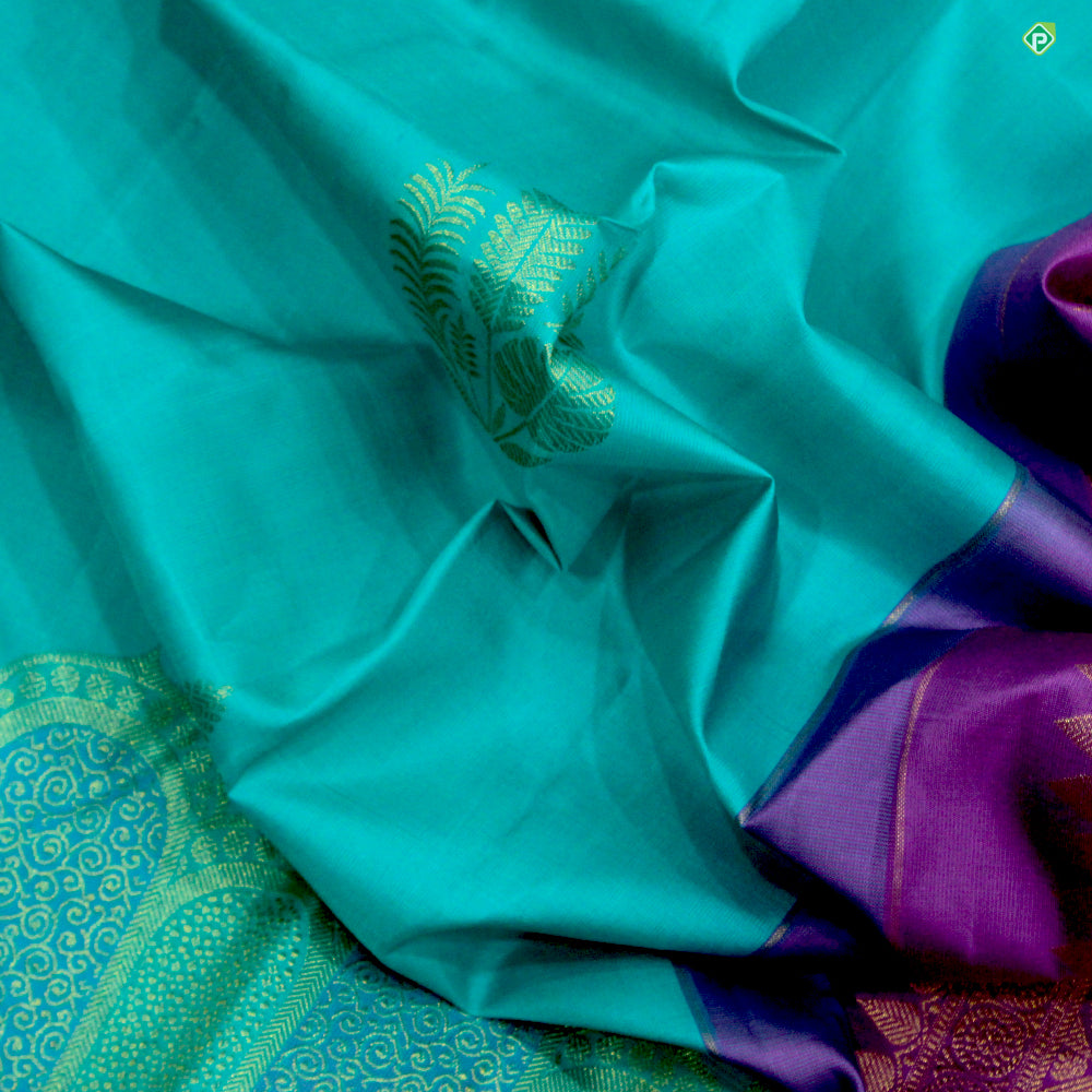 Sky Blue With Lavender Pink Colour Big Leaf With flower Fancy Motifs Trendy Silks Saree