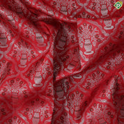 Chilly Red silver zari meena work pots into checks design self gold zari meena work border exclusive wedding silk saree