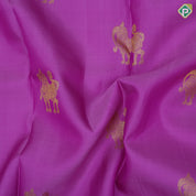 Pink Gold Zari Yali Butta Design Purple Elephant Peacock Border Design Traditional Silk Saree