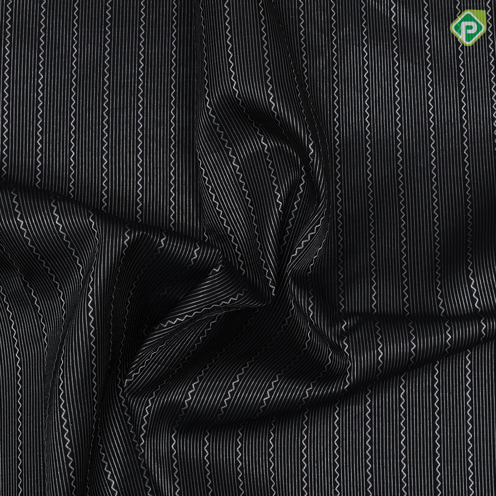 Black Colour Silver Zari Zig Zag And Straight Lines Design Border Less Luxury Black Silk Saree