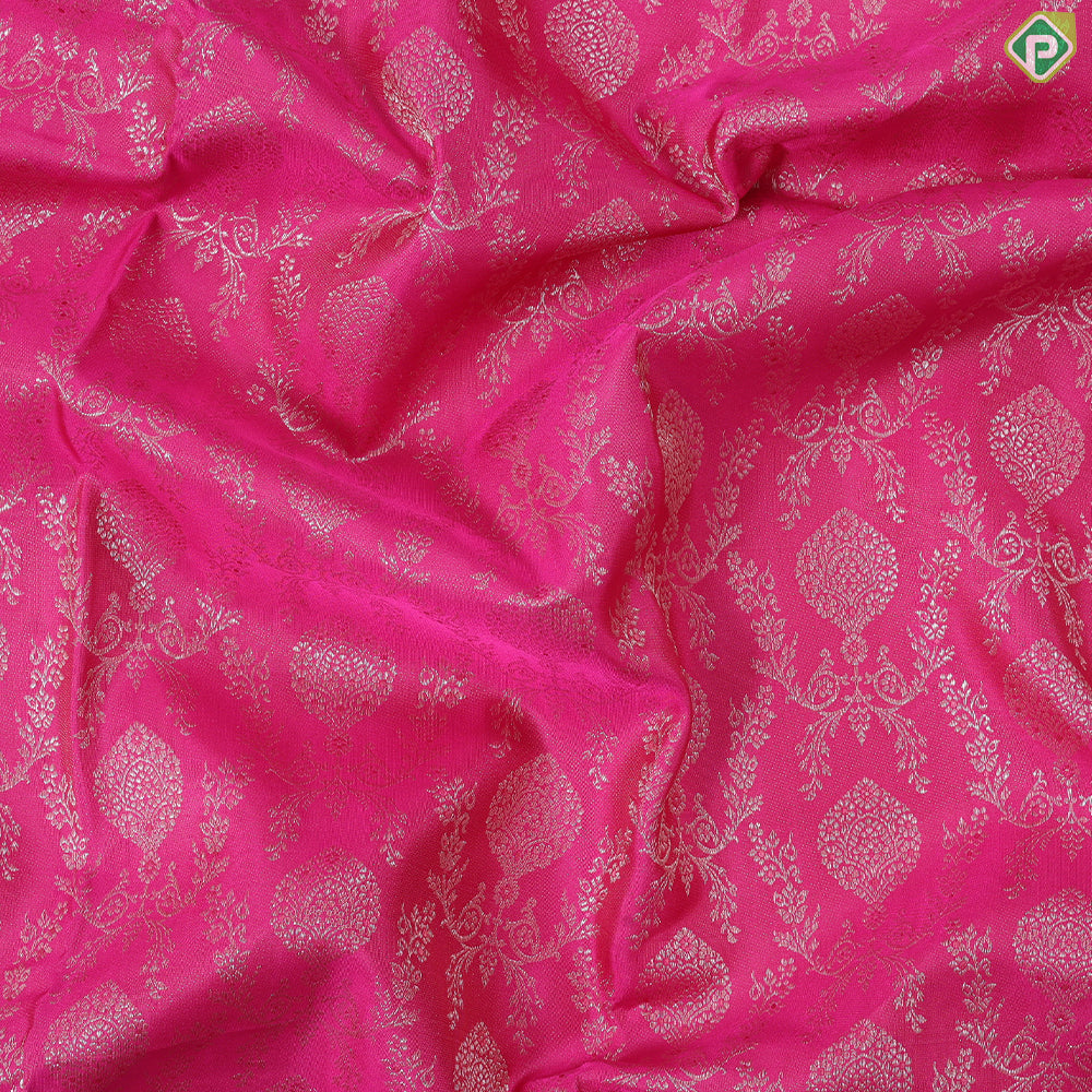 Rani Pink with neem zari grand floral full body design self border bridal silk saree