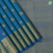 Peacock blue gold zari vairaoosi Elephant square butta self gold zari peacock and gaja butta lines border koorai silk saree