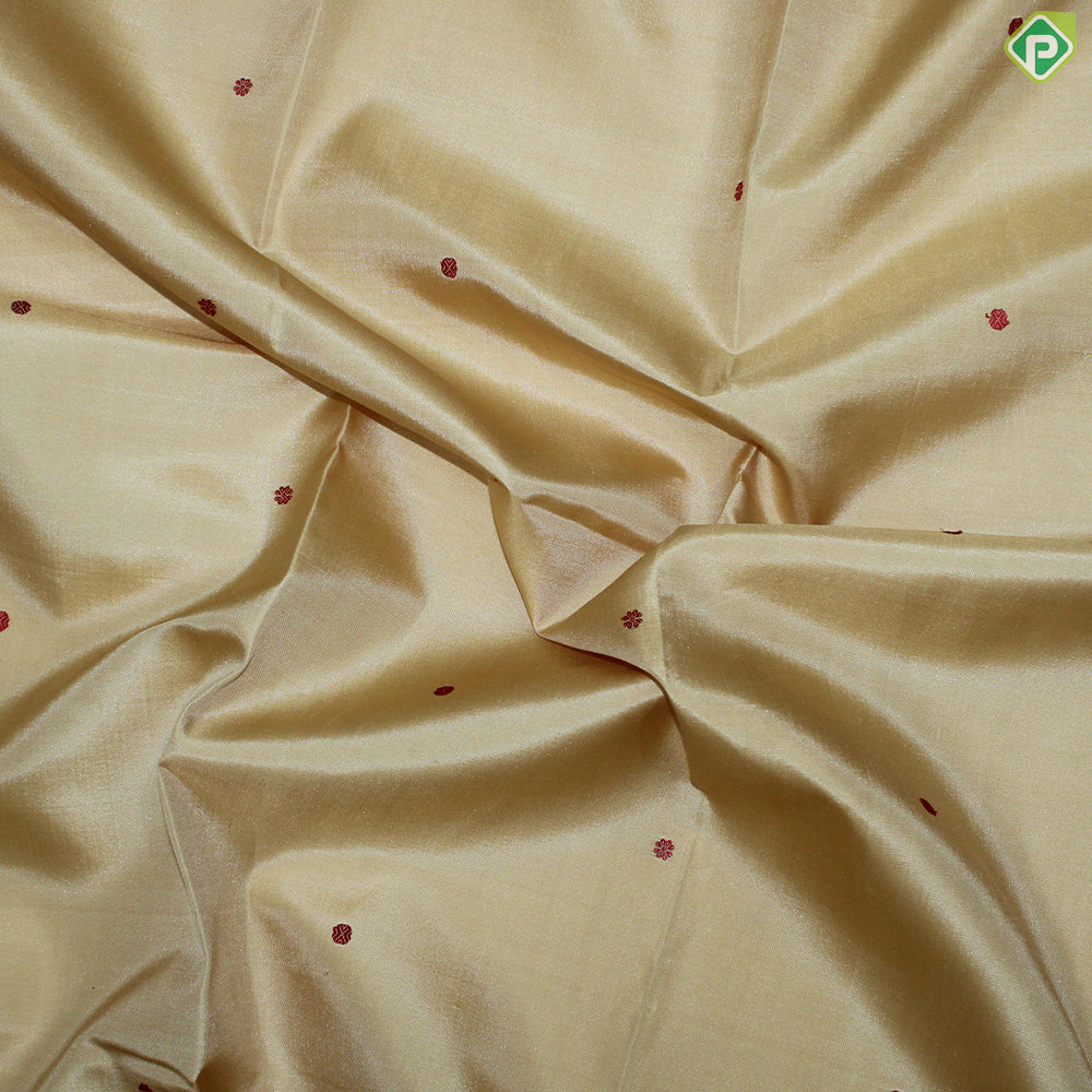 Sandal Wood Color Small Motif With Gray Color Thread Work And Temple Design Border Traditional Silk Saree