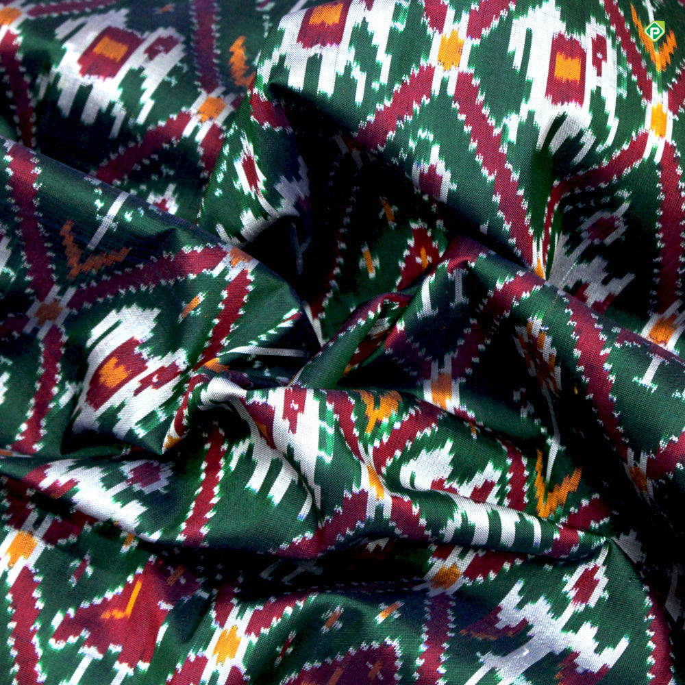 Bottle Green With Brick Red Colour All Over Ikkat Motifs ikkat Silks Saree