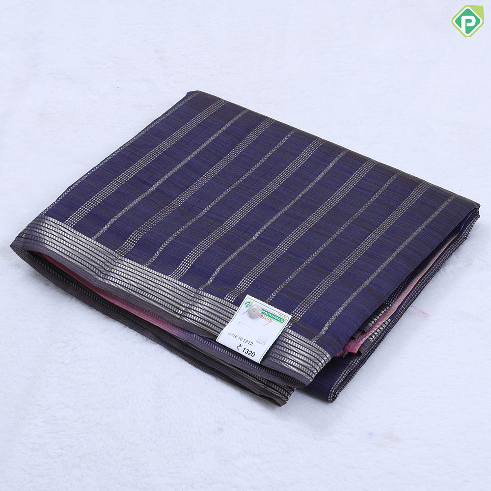 Peacock blue silver zari stripes and border trendy fancy chiffon saree