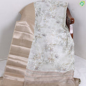 Pista green with multi colour flowers printed fancy cotton saree
