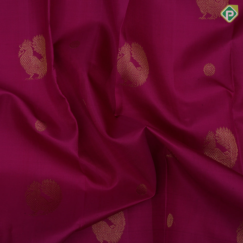 Purple pink gold zari Annam rudraksham butta self gold zari rettapet border traditional silk saree