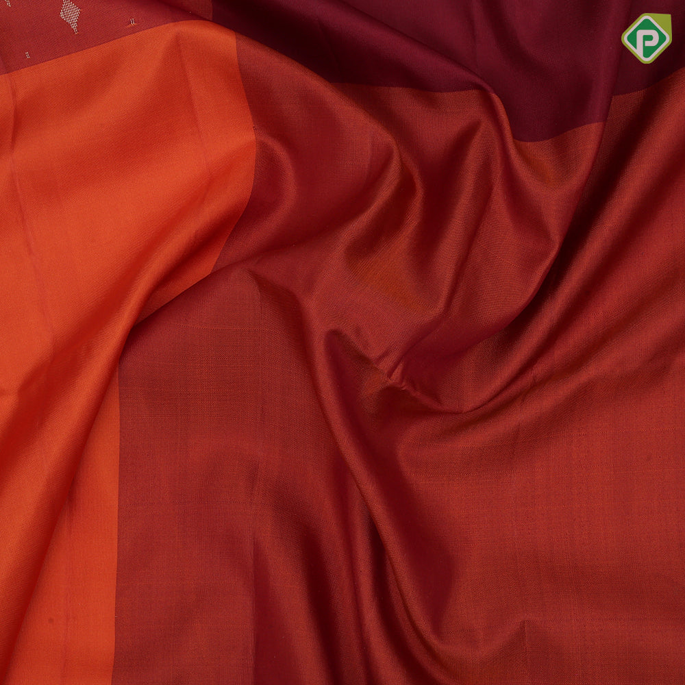 Rani pink honey orange gold zari butta grand design pallu gold zari border soft silk saree
