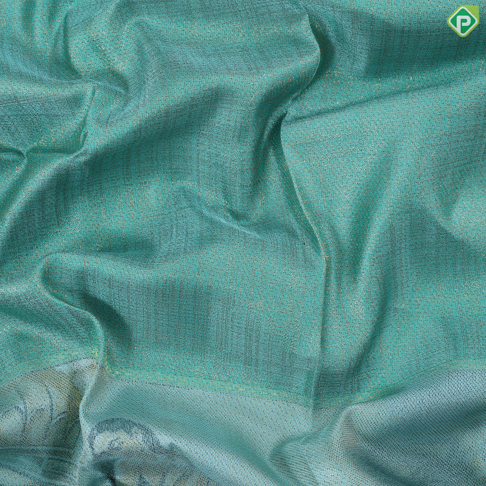 Rama Green gold zari by zari tissue weaved design queen in nandavanam modern art paint trendy tissue silk saree