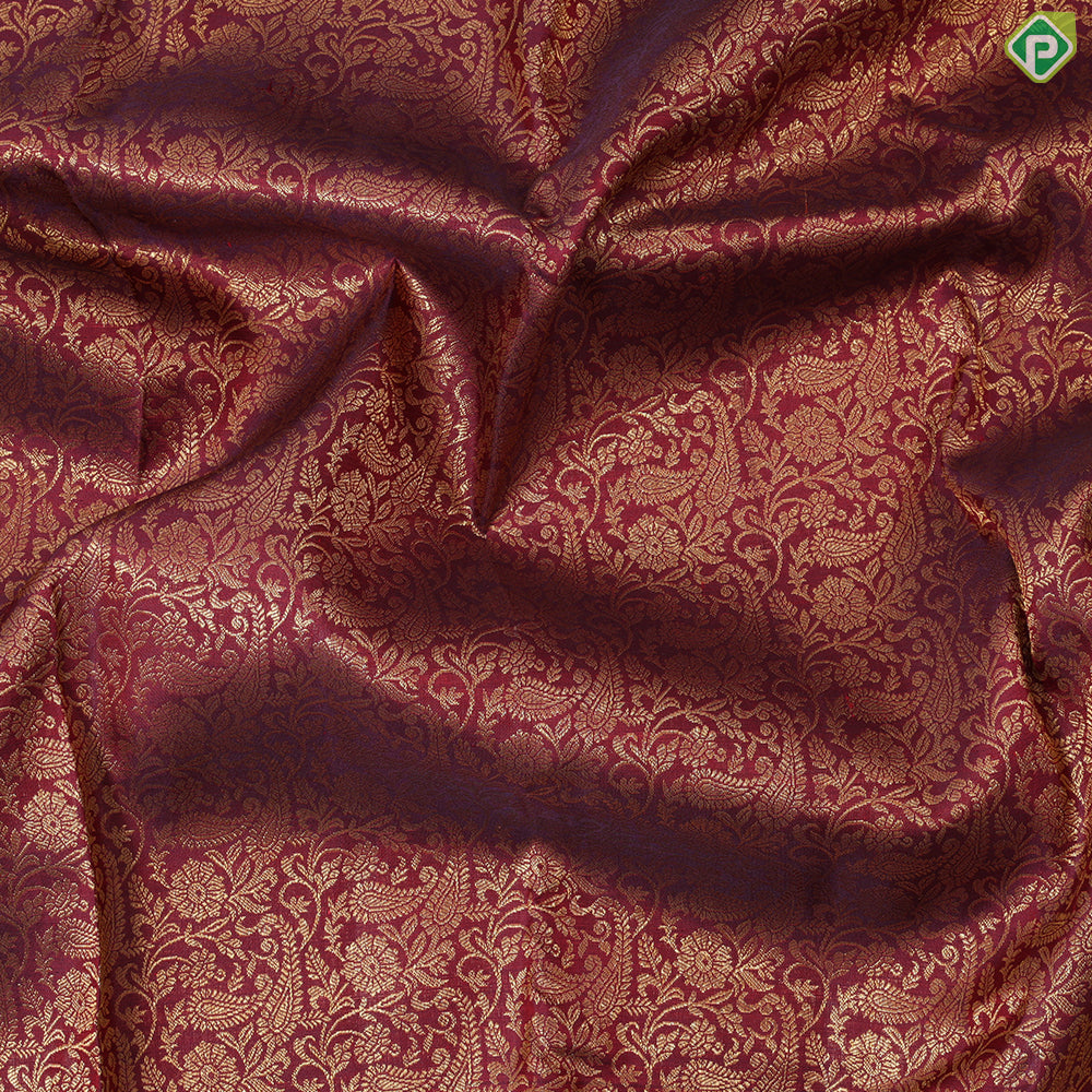 Maroon Red Grand Gold Zari Floral Creeper Design Peach Pink Border Bridal Silk Saree