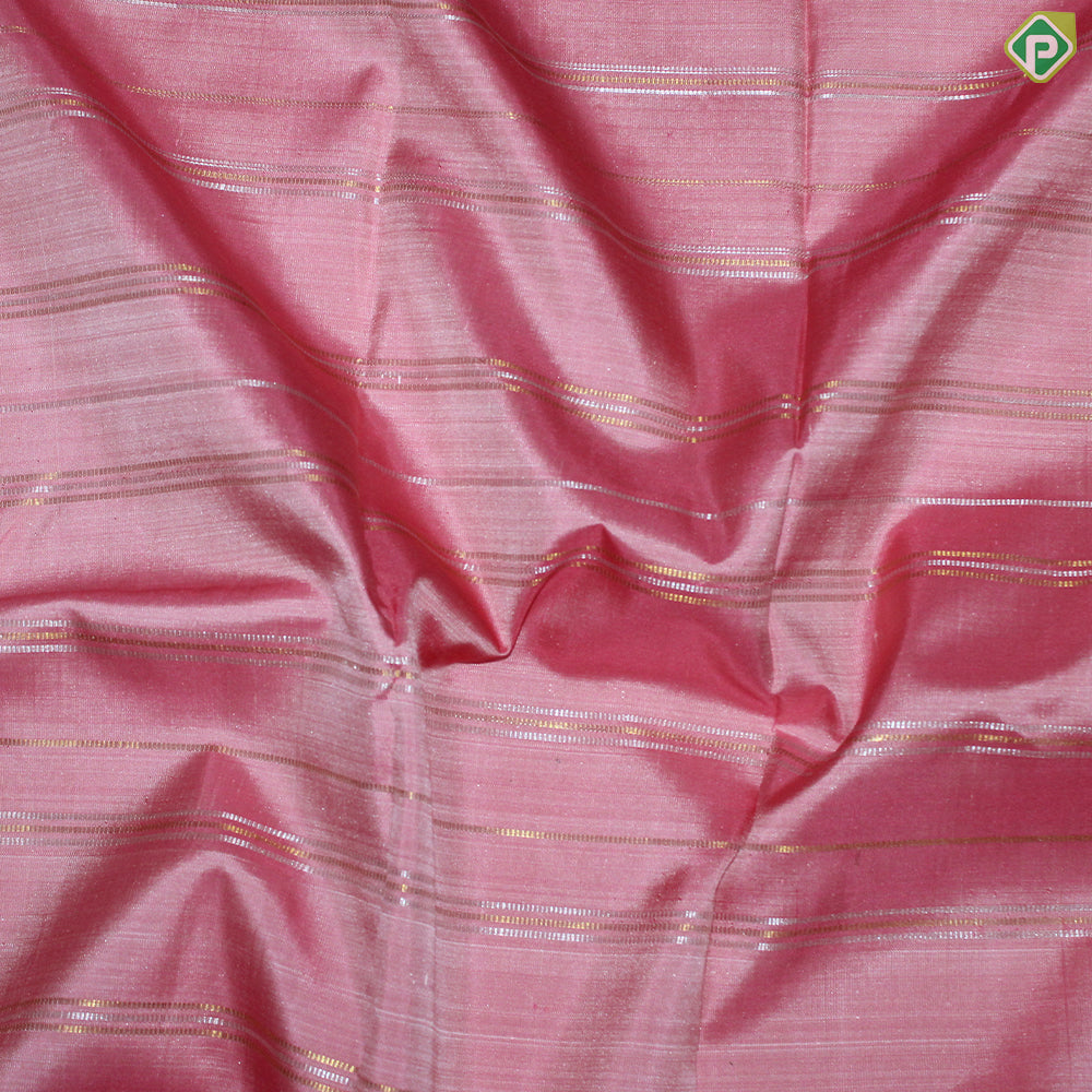Peach Pink With Silver and Gold Zari Lines Self Colure Border Trendy Silk Saree