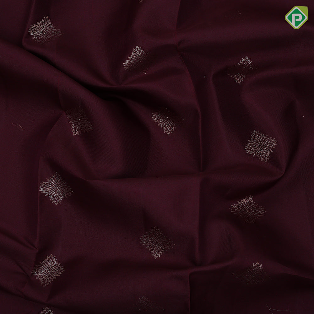 beetroot maroon neem zari flower butta design self zari multi design lines border traditional silk saree