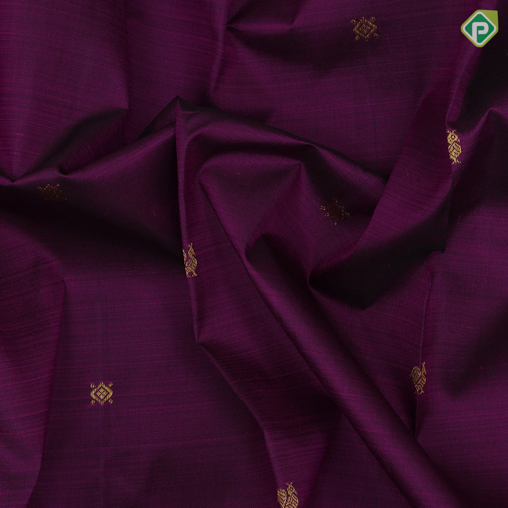 Dark Magenta Gold Zari Peacock Butta Design Rexsona Green Peacock Mayilkan Border Design Traditional Silk Saree
