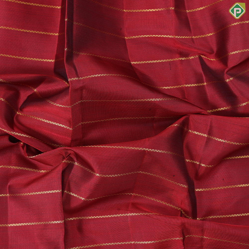 Magenta Red Velthari lines design bottle green with gold zari  rettapet mid gap border silk saree