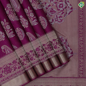 Magenta Gold Silver Zari Flower Manga Design Self Colour Floral Border Design Trendy Silk Saree