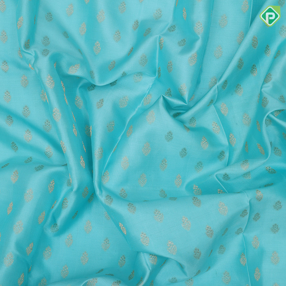 Sea Blue Gold Zari Small Motif Design Peach Orange Mayilkan Border Design Trendy Silk Saree