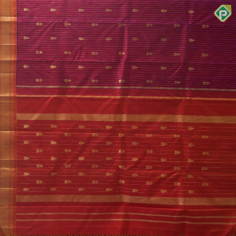 Purple pink gold zari fancy butta contrast mango yellow gold zari one side border silk saree