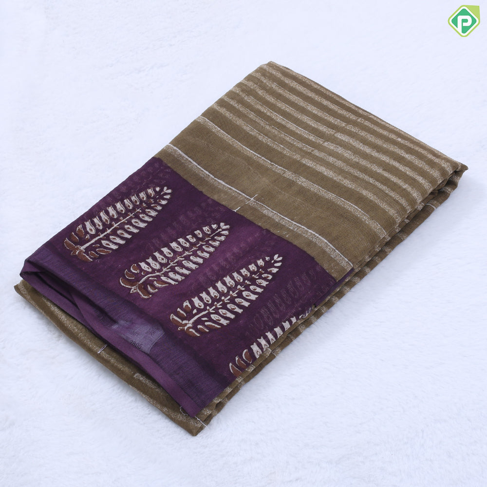 mahanthi green with cream lines design purple cream tree border fancy cotton saree