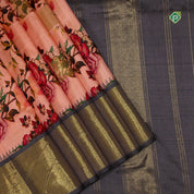 Peach Pink Gold And Silver Zari Plain Border Pure Printed Saree