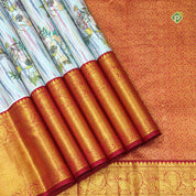 Multi Colour Gold Zari Peacock Butta Motifs With Bavanji Border Digital Printed Silk Saree