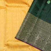 Mustard Yellow Gold Lines With Bottle Green Vanasingaram Design Border Traditional Silk Saree