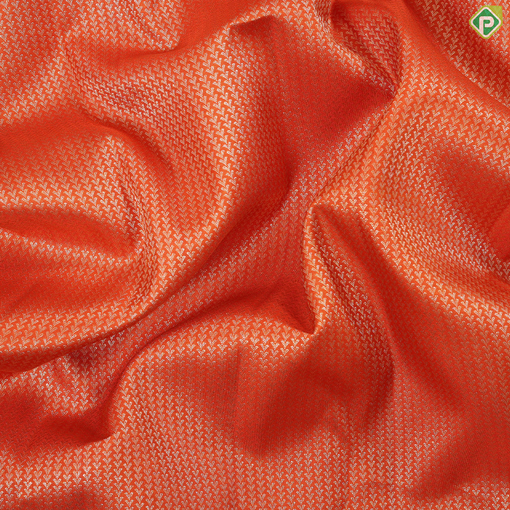 fire Orange silver gold zari fancy Beed stripes design self silver gold zari temple tower trendy tissue silk saree