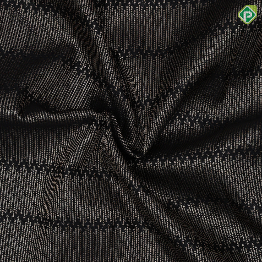 Black Colour Gold Zari Zig Zag Design Self colour Weave Border Design Luxury Black Silk Saree