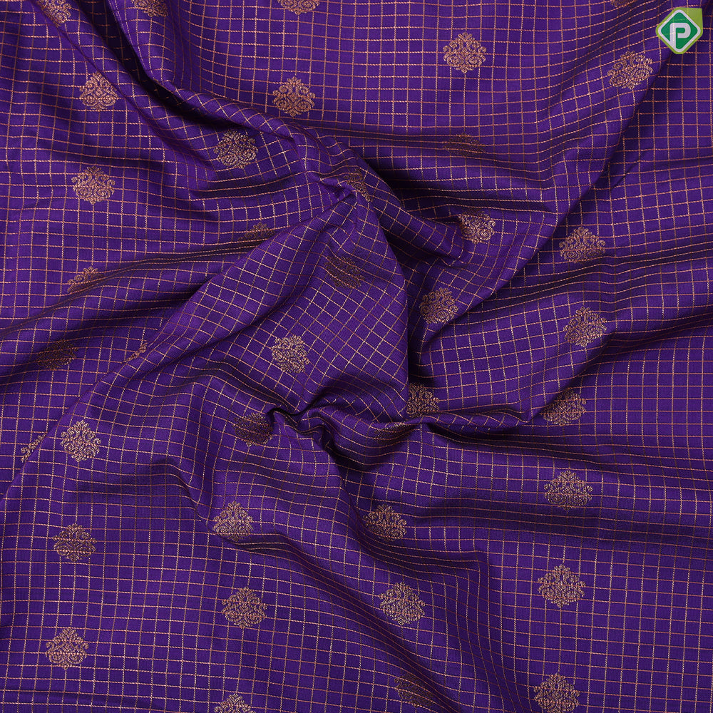 purple blue gold zari kattam and butta design contrast pink rettapet border art silk gift saree