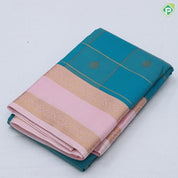 Emarald green gold zari window panel flower design peach pink gold zari rangoli rettapet border art silk saree