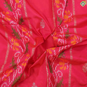 Pinkish Red gold zari stripes silver zari butta ikkat design self gold zari bordar Ikkat Silk saree