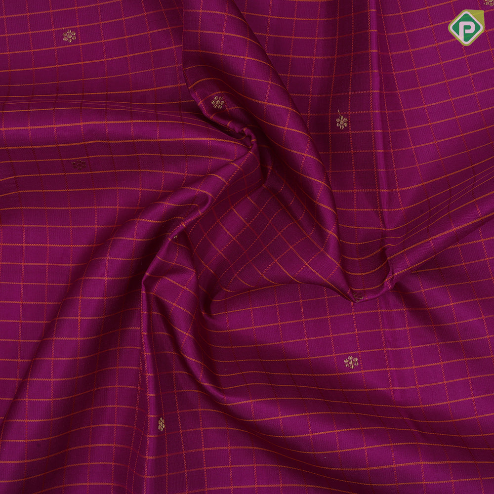 Purple base silk thread checks mid flower butta self gold zari fancy floral design border trendy designer silk saree