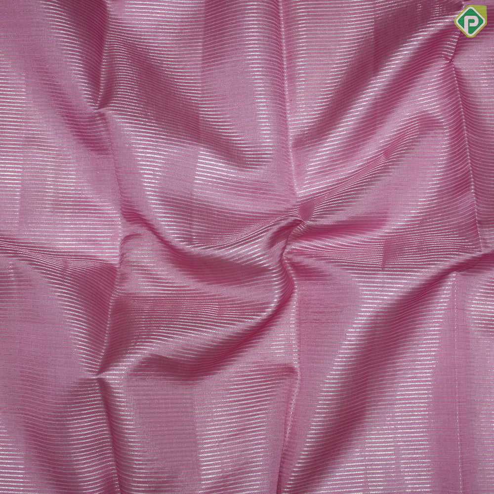 Baby Pink Silver Zari Velthari Lines Contrast Grape Brown Gold Zari Border Traditional Silk Saree