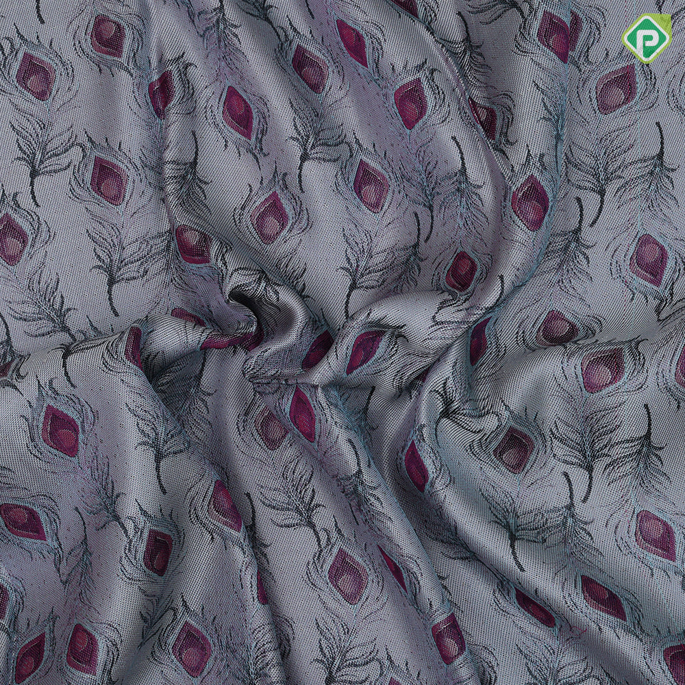 Gray Colour Thread Peacock Feather Design Black Colour Silver Zari Peacock Design Trending Fancy Silk Saree