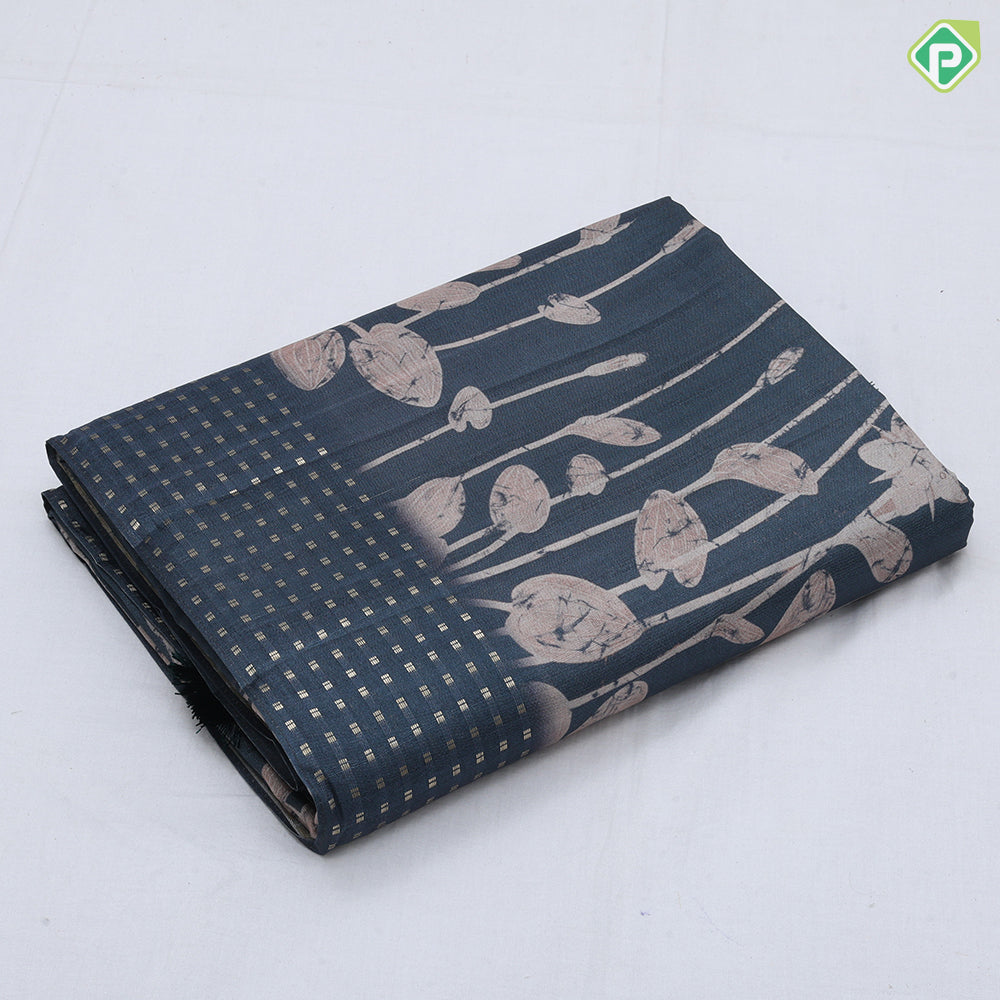 Solid color cream fancy plant design self gold zari button border fancy cotton saree