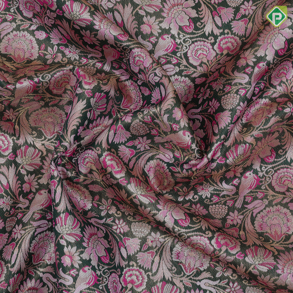 olive green silver gold zari by zari grand floral meena work lavender pink gold zari elephant border tissue silk saree
