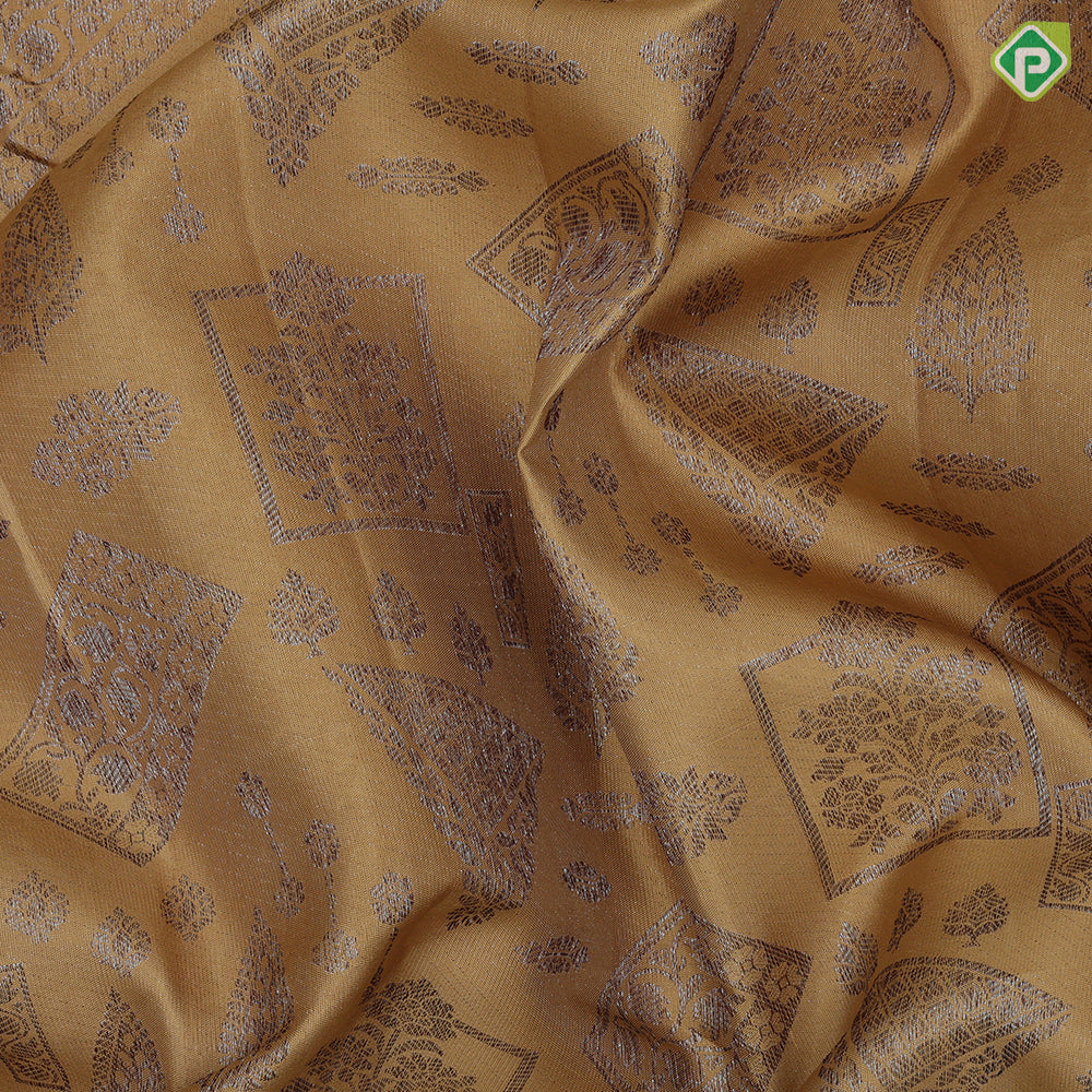 Sandal Neem Zari Checks Floral Design Self Colour Ruthracham Border Design Grand Silk Saree