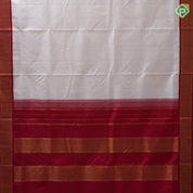 Milk white plain weaved design red gold zari mayikan border madisar 9 yards silk saree