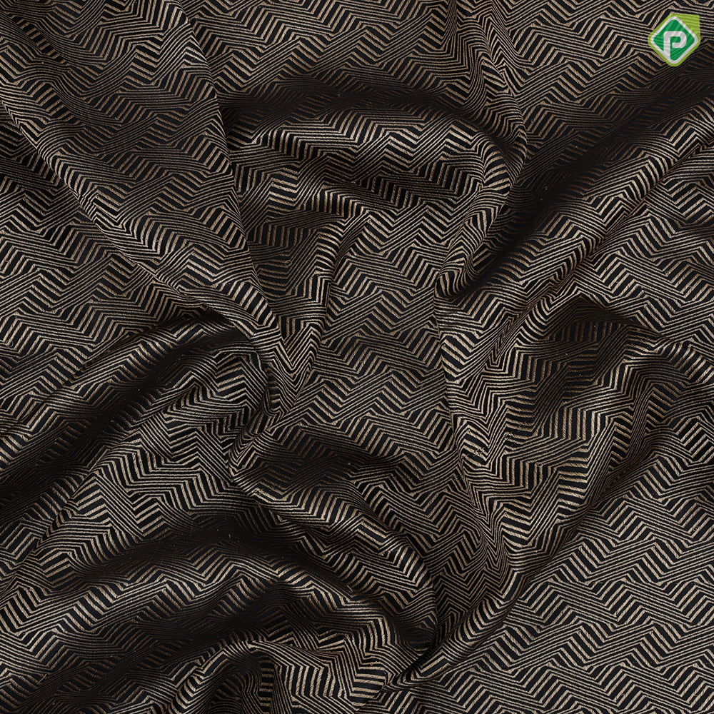 Black Colour Gold Zari Zig Zag Design Border Less Luxury Black Silk Saree