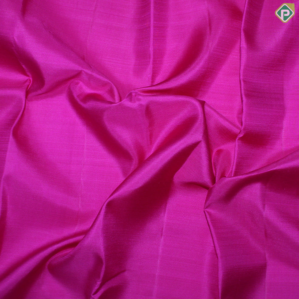 Dark Pink Body Plain With Olive Green Gold Zari YALI And Chakram Design Border Traditional Silk Saree