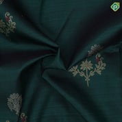 Bottle Green Gold Zari Flower Design Cream Colour Peacock Chagaram Border Design Traditional Silk Saree