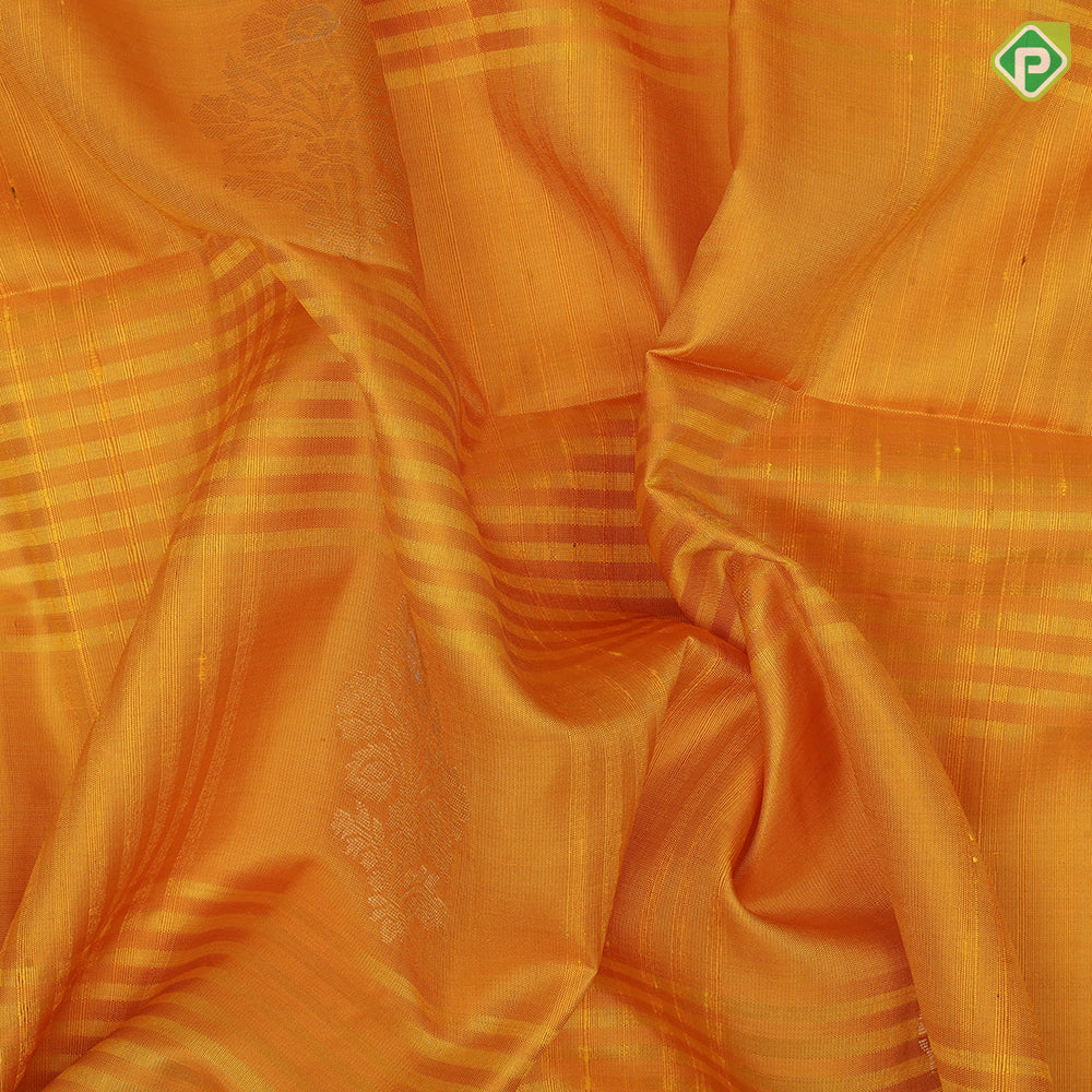 Purple blue gold zari flower bunch design contrast pallu and gold zari border soft silk saree