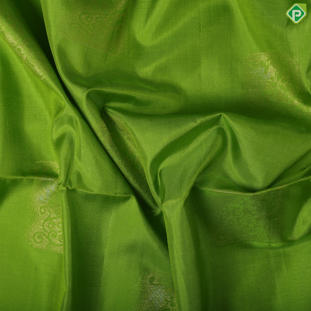 Apple green gold zari square butta design gold zari border soft silk saree