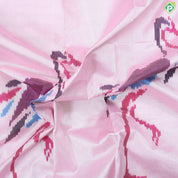 Powder Pink multi color Flamingo ikkat design Violet gold zari diamond butta border ikkat silk saree